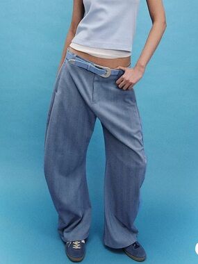 Free People Spotlight Menswear Barrel Trousers Sz 2 NEW Sky Combo Pants Wide